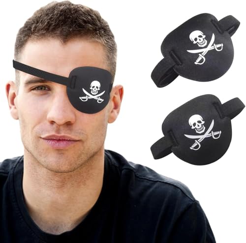 shishiruyizhong Piraten-Augenklappen, 3D-verstellbar, ein Auge, Totenkopf-Patch, Piratenkapitän, Augenklappen für Erwachsene, Halloween-Party, 2 Stück shishiruyizhong Piraten-Augenklappen, 3D-verstellbar, ein Auge, Totenkopf-Patch, Piratenkapitän, Augenklappen für Erwachsene, Halloween-Party, 2 Stück von shishiruyizhong