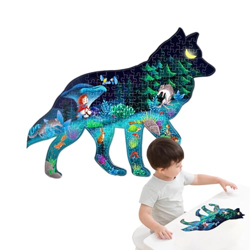 shizuku Puzzle-Set, leuchtende Puzzles,Wolf Puzzle Spielzeug Leuchtend - Lernpuzzle „Kleines Mädchen und der Wolf“, 156 Teile, großes Puzzle für Kinder im Alter von 3–8 Jahren von shizuku