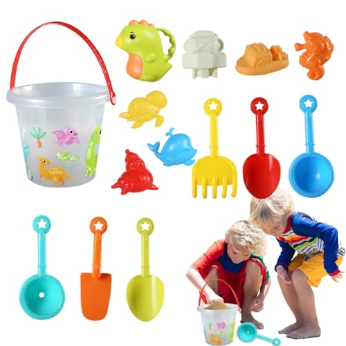 shizuku Strandspielzeug für Kleinkinder, Sandkastenspielzeug - Strandsandeimer 14 Stück,Reisefreundliches Strandset für Kinder, Eimer, Schaufel, Sandformen, Sandspielzeug für Kleinkinder, Kinder von shizuku