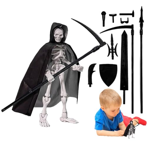 Interactive Skeleton Action Figure to, Multi-Joints Skeleton Home Decor, with Hat and Cloak Set Battle Tool Poseable Sculpture Assembly Kit for Bookshelf, 200g von shjxi