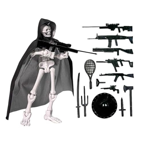 Interactive Skeleton Action Figure to, Multi-Joints Skeleton Home Decor, with Hat and Cloak Set Battle Tool Poseable Sculpture Assembly Kit for Bookshelf, 200g von shjxi