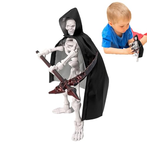 Interactive Skeleton Action Figure to, Multi-Joints Skeleton Home Decor, with Hat and Cloak Set Battle Tool Poseable Sculpture Assembly Kit for Bookshelf, 200g von shjxi