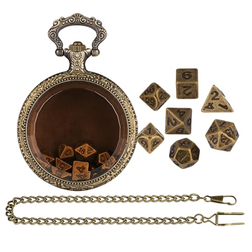 Metal Dice, Game Props, Polyhedral Role Set, Small Tokens with Pocket Watch Shell Case, Tabletop Toy for Tiny Role Playing Adventure Fantasy Party Collection Display, 1.77x2.48x0.59 Inches Metal Dice, Game Props, Polyhedral Role Set, Small Tokens with Pocket Watch Shell Case, Tabletop Toy for Tiny Role Playing Adventure Fantasy Party Collection Display, 1.77x2.48x0.59 Inches von shjxi