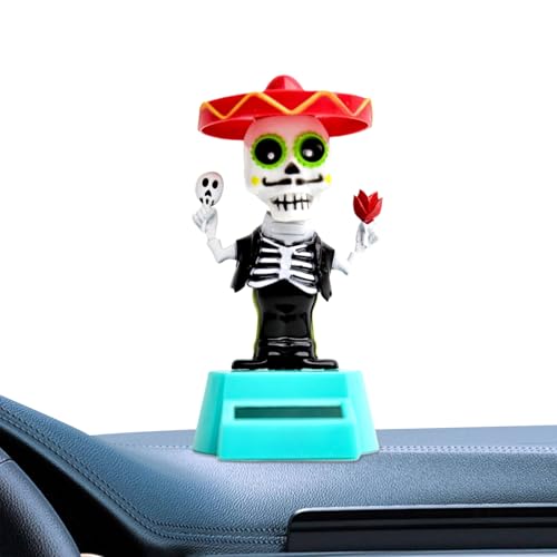 Solar Toy, Skeleton Ornament, Solar-Powered Motion Activates Rhythmic Head Movement, Compact Design Enhances Decorative Appeal, Car Decor for Dashboard and Home Spaces von shjxi
