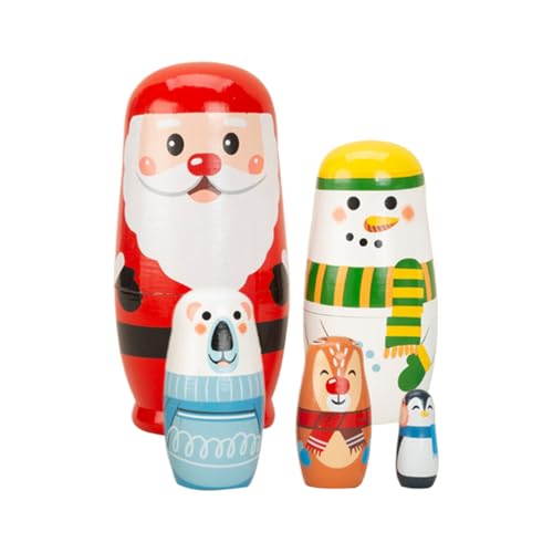 Weihnachtsnistpuppen - 5 Stücke Holzstapelspielzeug für Urlaubsspaß, Familienspiel mit dem Weihnachtsmann, Elch, Snowman Design, interaktives verschachteltes Spielzeug für, Kinder, Erwachsen Weihnachtsnistpuppen - 5 Stücke Holzstapelspielzeug für Urlaubsspaß, Familienspiel mit dem Weihnachtsmann, Elch, Snowman Design, interaktives verschachteltes Spielzeug für, Kinder, Erwachsen von shjxi