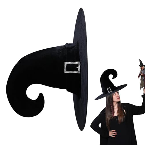 Zaubererhut, schwarzer spitzer Halloween-Hut mit silberfarbener Schnalle, faltbarer Hexenhut, Cosplay-Zubehör für Partys, Weihnachten und Maskeraden, schwarzer spitzer Zaubererhut, vielseitiger von shjxi