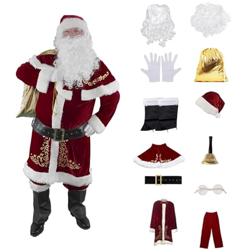 shjxi Erwachsenenkostüm | Weihnachten Cosplay Weihnachtsmann Anzug | Bequemes Outfit | Vollständiges Erwachsenenkostüm Set 12-teiliges Kostüm Outfit Kit Anzug für Heiligabend shjxi Erwachsenenkostüm | Weihnachten Cosplay Weihnachtsmann Anzug | Bequemes Outfit | Vollständiges Erwachsenenkostüm Set 12-teiliges Kostüm Outfit Kit Anzug für Heiligabend von shjxi