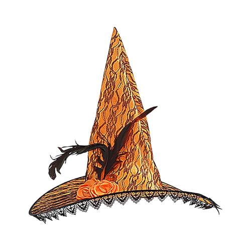 shjxi Hexenhut für Erwachsene – Halloween-Kostüm, Zauberer-Hut für Erwachsene, mit Spitzenkrempe, Hexen-Cosplay-Kostüm-Zubehör für Halloween-Gastgeschenk von shjxi