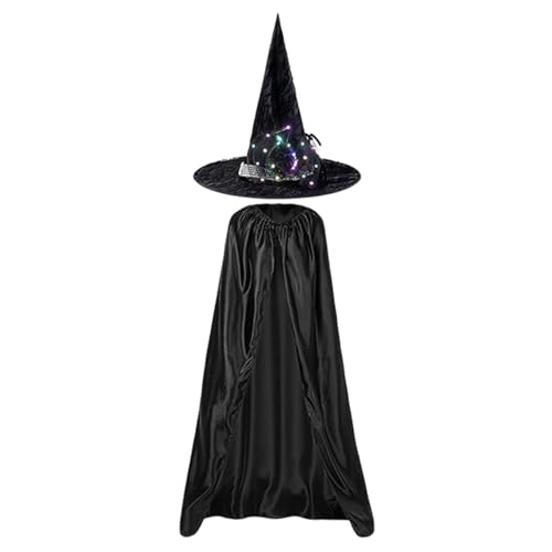 shjxi Hexenumhang Halloween Umhang Hexenkostüm Umhang Leuchtendes Hexenkostüm Set Halloween Rollenspiel Kostüm Halloween Cosplay Umhang Hexen Zubehör Geeignet für Erwachsene von shjxi