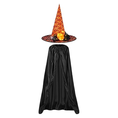 shjxi Hexenumhang Halloween Umhang Hexenkostüm Umhang Leuchtendes Hexenkostüm Set Halloween Rollenspiel Kostüm Halloween Cosplay Umhang Hexen Zubehör Geeignet für Erwachsene von shjxi