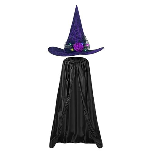 shjxi Hexenumhang Halloween Umhang Hexenkostüm Umhang Leuchtendes Hexenkostüm Set Halloween Rollenspiel Kostüm Halloween Cosplay Umhang Hexen Zubehör Geeignet für Erwachsene von shjxi