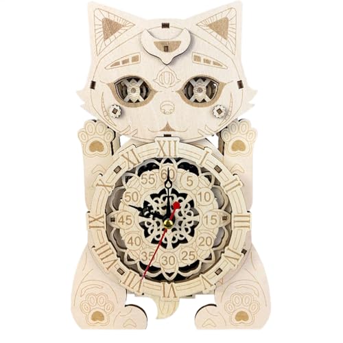 shjxi Katzenuhr-Modell, Holz-Puzzle-Kit für Zuhause und einzigartige Katzenförmige Uhr mit starken Verbindungen, perfekt für Café, Arbeitszimmer, Wohnzimmer und Buchhandlungsdekoration shjxi Katzenuhr-Modell, Holz-Puzzle-Kit für Zuhause und einzigartige Katzenförmige Uhr mit starken Verbindungen, perfekt für Café, Arbeitszimmer, Wohnzimmer und Buchhandlungsdekoration von shjxi