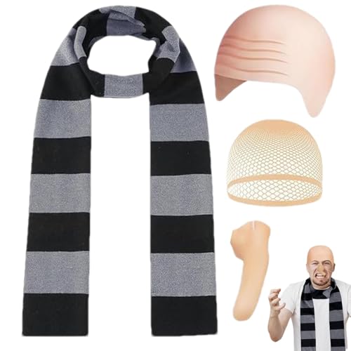 shjxi Rollenspiel-Kostüm-Set für Erwachsene, Glatzenkopf-Cosplay-Kostüm, Glatzenperücke, Hut-Kostüm-Zubehör, künstliche Nase, gestreifter Schal, Cosplay-Zubehör, Rollenspiel, Glatzenperücke und shjxi Rollenspiel-Kostüm-Set für Erwachsene, Glatzenkopf-Cosplay-Kostüm, Glatzenperücke, Hut-Kostüm-Zubehör, künstliche Nase, gestreifter Schal, Cosplay-Zubehör, Rollenspiel, Glatzenperücke und von shjxi