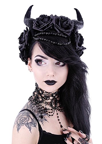 Gothic Kopfschmuck - Satanisches Horn mit schwarzen Rosen Haarschmuck diabolisch von shoperama