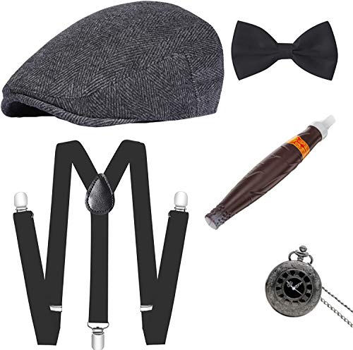 shoperama 5-teiliges 20er Jahre Kostüm-Zubehör Set Herren Schiebermütze Hosenträger Fliege Uhr Zigarre shoperama 5-teiliges 20er Jahre Kostüm-Zubehör Set Herren Schiebermütze Hosenträger Fliege Uhr Zigarre von shoperama