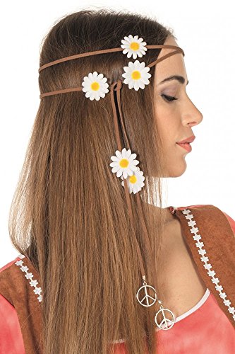 shoperama 60er Jahre Flower Power Hippie Haarband mit Blumen und Peace-Zeichen von shoperama