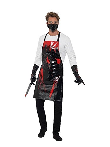 shoperama Blutiges Schlächter Set Halloween Herren Kostüm Lack Schwarz/Rot Butcher Horror Serien-Mörder Serien-Killer von shoperama