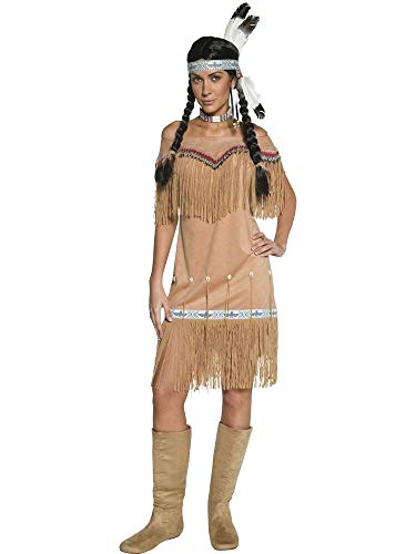 shoperama Indianerin Damen Kleid Indian Lady Schulterfrei Squaw Fransen Perlen Federn Muscheln Karneval Fasching Verkleidung, Größe:XL von shoperama
