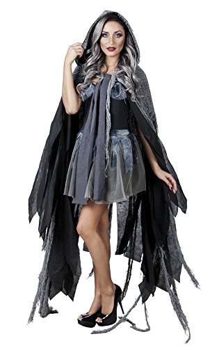 shoperama Schwarz-Grauer Vampir-Umhang mit Kapuze für Erwachsene Halloween-Kostüm Hexe Mantel Cape von shoperama