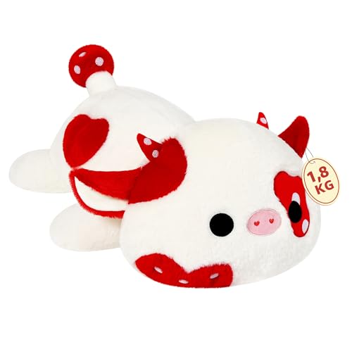 shownicer Gewichtstiere Kuh 1,8 KG Gewichtetes Kuscheltier Kuh Stofftier Großes Plüschtier Kawaii Kuh Plüsch Kissen Spielzeug Geschenk für Erwachsene Kinder 3+ Jahre (Rot, 50cm) von shownicer