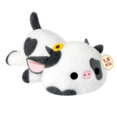shownicer Gewichtstiere Kuh 1,8 KG Gewichtetes Kuscheltier Kuh Stofftier Großes Plüschtier Kawaii Kuh Plüsch Kissen Spielzeug Geschenk für Erwachsene Kinder 3+ Jahre (Schwarz, 50cm) von shownicer