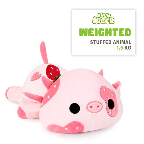 shownicer Großer Plüschtier Kuh Gewichtetes Kuscheltier 1,5kg Stofftier Kawaii Kuh Plüsch Kissen Spielzeug Großes Plüsch Wurfkissen Geschenk für Kinder Mädchen 12+ Jahre (Rosa, 50cm) von shownicer