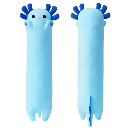 shownicer Plüschtier Axolotl Kuscheltier Stofftier Kawaii Axolotl Plüsch Kissen Spielzeug Axolotl Wurfkissen Schmusetier Geschenk für Kinder Mädchen 12+ Jahre (Blau, 90cm) von shownicer