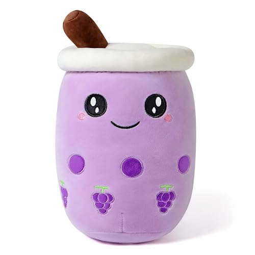 shownicer Plüschtier Stofftier Boba Tea 50cm, Kuscheltier Plüschkissen Spielzeug Bubble Tea, Geschenk Gefüllt für Kinder Mädchen, Lila Weinrauben von shownicer