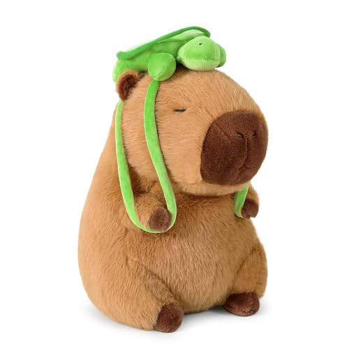 shownicer Plüschtier Capybara Kuscheltier mit Schildkröte Stofftier Kawaii Capybara Plüsch Kissen Spielzeug Wasserschwein Plüsch Wurfkissen Geschenk für Kinder Mädchen 12+ Jahre (Braun, 25cm) von shownicer
