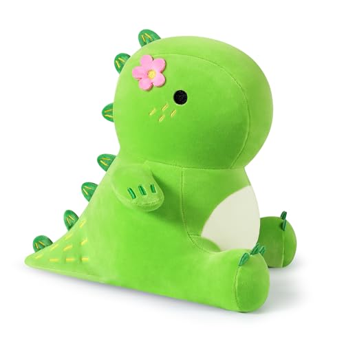 shownicer Plüschtier Dinosaurier Kuscheltier Stofftier Kawaii Dino Plüsch Kissen Spielzeug Plüschsaurier Wurfkissen Schmusetier Geschenk für Kinder Mädchen 12+ Jahre (Grün Kaktus, 35cm) von shownicer