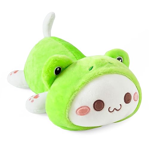 shownicer Plüschtier Frosch Katze Kuscheltier Stofftier Kawaii Katze Plüsch, Kätzchen Plüschkissen Spielzeug, Wurfkissen Geschenk für Kinder Mädchen (50cm, Frosch Katze) von shownicer