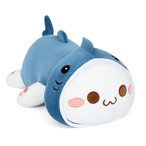 shownicer Plüschtier Hai Katze Kuscheltier Stofftier Kawaii Katze Plüsch, Kätzchen Plüschkissen Spielzeug, Wurfkissen Geschenk für Kinder Mädchen (50cm, Hai Katze) von shownicer