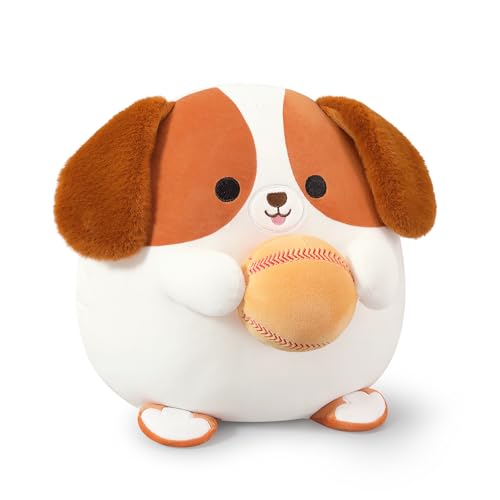 shownicer Plüschtier Beagle Hund Kuscheltier Mit Baseball Stofftier Kawaii Hund Plüsch Kissen Spielzeug Hund Wurfkissen Geschenk für Kinder Jungen 3+ Jahre (Hund & Baseball, 35cm) von shownicer