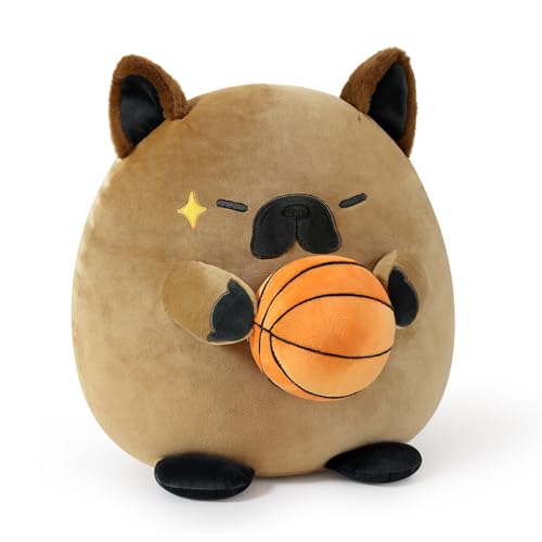 shownicer Plüschtier Französische Bulldogge Hund Kuscheltier Mit Basketball Stofftier Kawaii Hund Plüsch Kissen Spielzeug Hund Wurfkissen Geschenk für Kinder Jungen 3+ Jahre (Hund & Basketball, 35cm) von shownicer