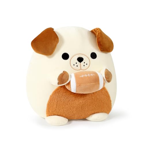 shownicer Plüschtier Bulldogge Hund Kuscheltier Mit Rugby Stofftier Kawaii Hund Plüsch Kissen Spielzeug Hund Wurfkissen Geschenk für Kinder Jungen 3+ Jahre (Hund & Rugby, 30cm) von shownicer