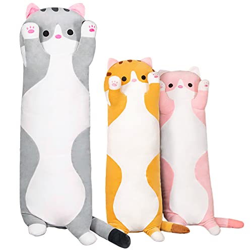 shownicer Plüschtier Katze Kuscheltier Stofftier Kawaii Katze Plüsch Kissen, Spielzeug Kätzchen Plüsch Wurfkissen, Geschenk für Kinder Mädchen 12+ Jahre (Grau, 130cm) von shownicer