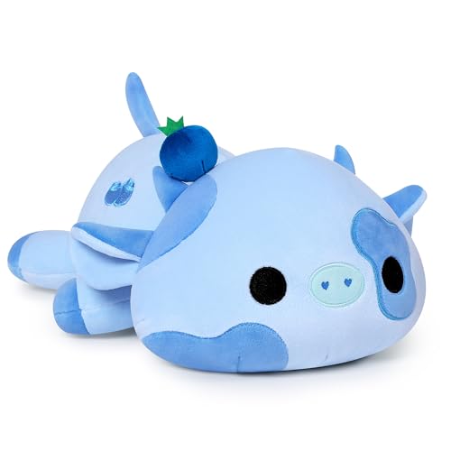 Shownicer Plüschtier Kuh Kuscheltier Kleine Stofftiere Kawaii Plüsch Kissen Spielzeug Kleines Geschenk für Kinder Mädchen 3+ Jahre (Blau, 23cm) von shownicer