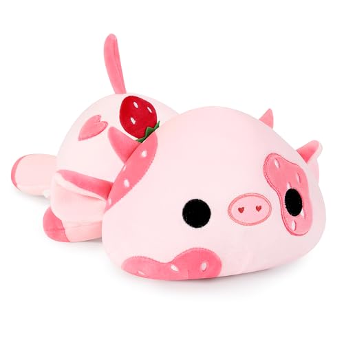 shownicer Plüschtier Kuh Kuscheltier Stofftier Kawaii Kuh Plüsch Kissen Spielzeug Milchkuh Plüsch Wurfkissen Geschenk für Kinder Mädchen 12+ Jahre (Rosa, 30cm) von shownicer