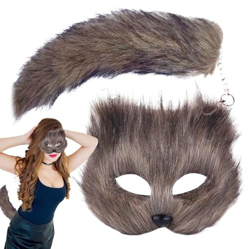 shpuuyy Tier-Cosplay-Kostüm-Set, Tierschwanz-Cosplay-Maskerade | Tierschwanz-Set - Pelziges Outfit, Tier-Rollenspiel, halbe Gesichtsbedeckung für Frauen shpuuyy Tier-Cosplay-Kostüm-Set, Tierschwanz-Cosplay-Maskerade | Tierschwanz-Set - Pelziges Outfit, Tier-Rollenspiel, halbe Gesichtsbedeckung für Frauen von shpuuyy