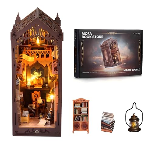 shrike Book Nook Kit - DIY Puppenhaus, Booknook Kit, Miniatur Haus Selber Baue Bausatz mit LED, 3D Holz Puzzle Buchstütze Bücherregal einfügen Dekor für Erwachsene(Magie Miniatur Haus) von shrike