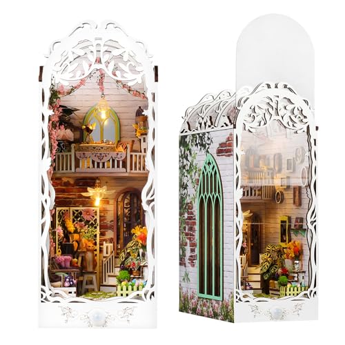 shrike Book Nook- DIY Puppenhaus, Booknook Kit, Miniatur Haus Selber Baue Bausatz mit LED, 3D Holz Puzzle Buchstütze Bücherregal einfügen Dekor für Erwachsene(Garten House) von shrike