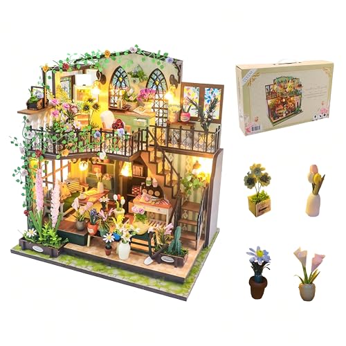shrike Book Nook Kit, DIY Puppenhaus, Booknook Kit, Miniatur Haus Selber Baue Bausatz mit LED-Beleuchtung, 3D Holz Puzzle Buchstütze Bücherregal einfügen Dekor für Erwachsene(Darcy Garden House) von shrike