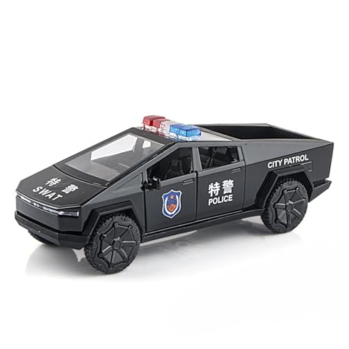 shuishuicui 1/32 für Tesla Cyber ​​Pickup Polizeiauto Edition Legierung Automodell Dekoriert Tischplatte Sammlung Gedenkgeschenk Männer Spielzeug Junge 15CM(Black) von shuishuicui
