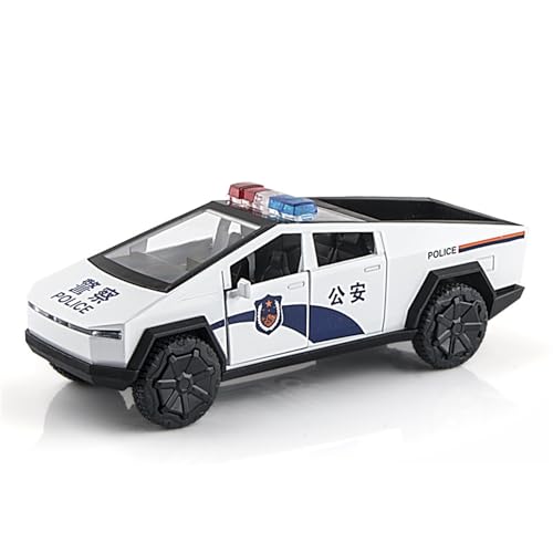 shuishuicui 1/32 für Tesla Cyber ​​Pickup Polizeiauto Edition Legierung Automodell Dekoriert Tischplatte Sammlung Gedenkgeschenk Männer Spielzeug Junge 15CM(White) von shuishuicui