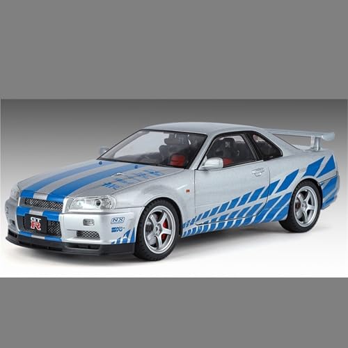 shuishuicui 1 18 für Nissan GTR-34 Street Car Edition Automodell Legierungsspielzeug 10 Zoll Dekorativer Schreibtisch Für Jungen Und Mädchen Gedenksammlung(Silver) von shuishuicui