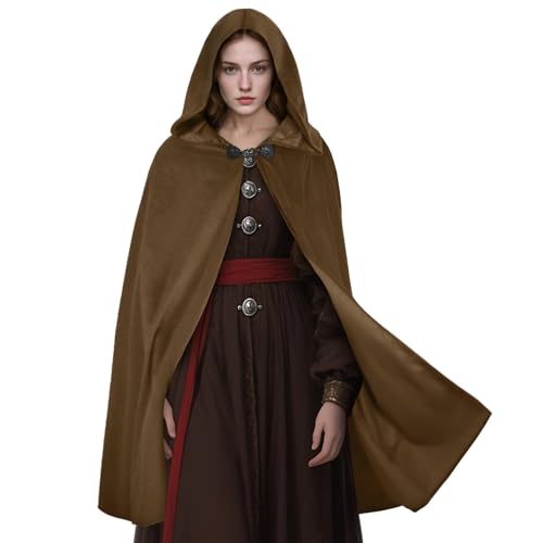 shyhand Renaissance-Umhang mit Kapuze, mittelalterlicher Samt-Umhang, Zauberer, Hexenumhang, Capelet, Halloween, Cosplay, Kostüm für Damen und Herren, Braun, Einheitsgröße von shyhand