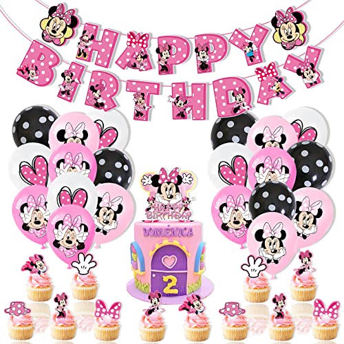sichuan 34 PCS Mickey Minnie Partydekorationen Birthday Party Set, Mouse Luftballons Cupcake Toppers, Ballons Rot Schwarz Themed Supplies für Themenparty von sichuan