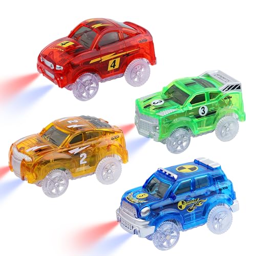 sikkeby Track Cars Magic Kinder Geschenk: Race Cars 4 Pack Ersatz Track Zubehör Autos für 3 4 5 6 7 8 Jahre Up Old Kids Boys Girls Spielzeug Track Cars Kompatibel mit den meisten Auto Tracks von sikkeby