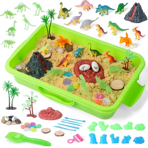 sikmcle Wonder Zauber-Sand Fantasie-Spaß,Magischer Kindersand mit Sandknete, Leucht-Dinosauriern, Sensorik-Behälter,Zubehör. Montessori-Spielzeug ab 3 Jahren für Indoor-Sandkasten oder unterwegs von sikmcle