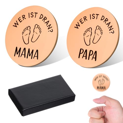 simarro Entscheidungsmünze Papa Mama, Schwangerschaft Geschenk für Werdende Mütter Werdender Väter Neue Eltern Geschenke Schwangerschaftsgeschenk Neugeborenen Geschenk(Roségold) von simarro